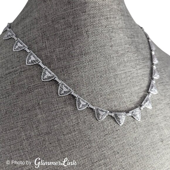 Art Deco P.S. Co. Rhodium Plated Filigree Necklace – 1930s Floral Links 19" - Picture 11 of 14